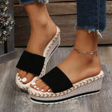 Sohiwoo Women Black Espadrille Platform Wedges Slide Sandals