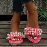 Sohiwoo Women Slip on Pearl Platform Espadrilles Flat Slide Sandals