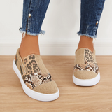 Sohiwoo  Women Casual Leopard Snakeskin Canvas Flats