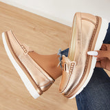 Women Golden Loafers Leather Slip on Flats for Women