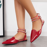 Sohiwoo woman formal Shiny Pointed Toe Rhinestone Chains Ankle Strap Slingback Flats