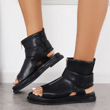 Sohiwoo Black High Top Platform Heel Sandals Slingback Ankle Boots