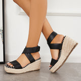 Sohiwoo Women Criss Cross Espadrilles Platform Wedges Velcro Ankle Strap Sandals