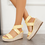 Sohiwoo Women Criss Cross Espadrilles Platform Wedges Velcro Ankle Strap Sandals