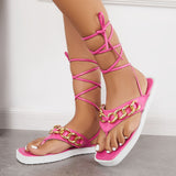 Sohiwoo Women Lace Up Flat Flip Flops Tie Leg Strappy Sandals