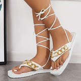 Sohiwoo Women Lace Up Flat Flip Flops Tie Leg Strappy Sandals