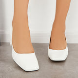 Sohiwoo woman formal Tinstree Square Toe Slip on Chunky High Heel Pumps
