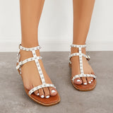 Sohiwoo Women Open Toe T-Strap Flat Sandals Ankle Strap Beach Sandals