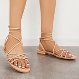 Sohiwoo Women Lace up Criss Cross Strappy Sandals Ankle Wrap Beach Sandals