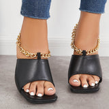 Sohiwoo  Imily Bela Women's Metal Chain Heels Vintage Fashion Square Toe Mule Stilettos Slip on Sandals