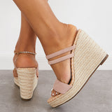 Sohiwoo  Women Open Toe Platform Espadrille Wedges Slip on Sandals