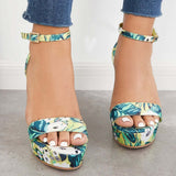 Sohiwoo Women Printed Floral Style Platform Wedges Ankle Strap Sandals