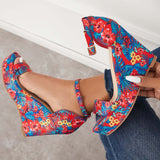 Sohiwoo Women Printed Floral Style Platform Wedges Ankle Strap Sandals