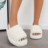 Sohiwoo Women Fuzzy Fur Slippers Fluffy Elastic Back Straps Slide Shoes