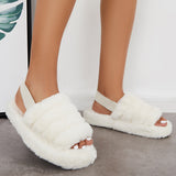 Sohiwoo Women Fuzzy Fur Slippers Fluffy Elastic Back Straps Slide Shoes