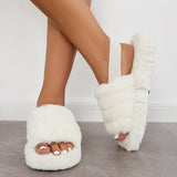 Sohiwoo Women Fuzzy Fur Slippers Fluffy Elastic Back Straps Slide Shoes