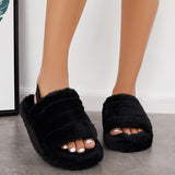 Sohiwoo Women Fuzzy Fur Slippers Fluffy Elastic Back Straps Slide Shoes