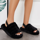 Sohiwoo Women Fuzzy Fur Slippers Fluffy Elastic Back Straps Slide Shoes