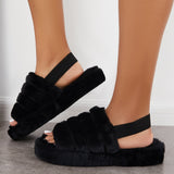 Sohiwoo Women Fuzzy Fur Slippers Fluffy Elastic Back Straps Slide Shoes