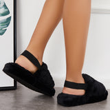 Sohiwoo Women Fuzzy Fur Slippers Fluffy Elastic Back Straps Slide Shoes