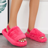 Sohiwoo Women Fuzzy Fur Slippers Fluffy Elastic Back Straps Slide Shoes