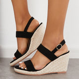 Sohiwoo  Imilybela Open Toe One Strap Platform Espadrilles Wedge Ankle Strap Sandals