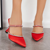 Sohiwoo woman formal Rhinestone Pyramid Heel Mules Pointed Toe Backless Dress Pumps