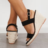 Sohiwoo  Imilybela Open Toe One Strap Platform Espadrilles Wedge Ankle Strap Sandals