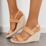 Sohiwoo  Imilybela Open Toe One Strap Platform Espadrilles Wedge Ankle Strap Sandals