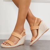 Sohiwoo  Imilybela Open Toe One Strap Platform Espadrilles Wedge Ankle Strap Sandals