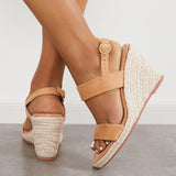 Sohiwoo  Imilybela Open Toe One Strap Platform Espadrilles Wedge Ankle Strap Sandals