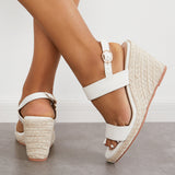 Sohiwoo  Imilybela Open Toe One Strap Platform Espadrilles Wedge Ankle Strap Sandals