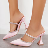 Sohiwoo woman formal Rhinestone Pyramid Heel Mules Pointed Toe Backless Dress Pumps