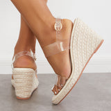 Sohiwoo  Imilybela Open Toe One Strap Platform Espadrilles Wedge Ankle Strap Sandals