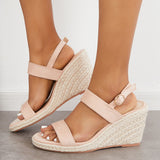 Sohiwoo  Imilybela Open Toe One Strap Platform Espadrilles Wedge Ankle Strap Sandals