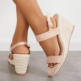 Sohiwoo  Imilybela Open Toe One Strap Platform Espadrilles Wedge Ankle Strap Sandals