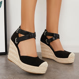 Sohiwoo Women Closed Toe Espadrille Wedges Crisscross Platform Heel Sandals