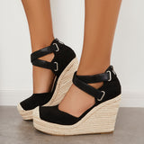 Sohiwoo Women Closed Toe Espadrille Wedges Crisscross Platform Heel Sandals