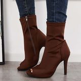 Sohiwoo Stretch Peep Toe Stilettos Ankle Boots High Heel Sock Booties