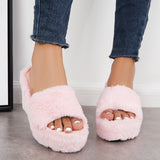 Sohiwoo Women Faux Furry Platform Wedge Slippers Fuzzy Slide Mule Sandals