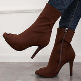 Sohiwoo Stretch Peep Toe Stilettos Ankle Boots High Heel Sock Booties