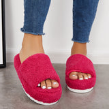 Sohiwoo Women Open Toe Faux Fur Flat Slippers Soft Warm Slip on Furry Slippers