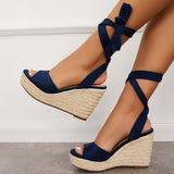 Sohiwoo Women Lace up Espadrille Heel Platform Wedges Ankle Strap Sandals