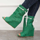 Sohiwoo Suede Peep Toe Wedge Booties High Heel Ankle Boots