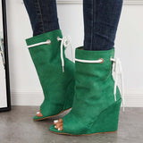 Sohiwoo Suede Peep Toe Wedge Booties High Heel Ankle Boots