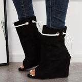 Sohiwoo Suede Peep Toe Wedge Booties High Heel Ankle Boots