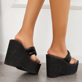 Sohiwoo Women Slip on High Heel Slides Platform Wedge Flip Flops Sandals