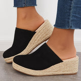 Sohiwoo Ladies Mules Wedges Fashion Suede Closed Toe Sandals Slip On Backless Heeled Shoes for Women Summer Casual Beach Sandalias Mujer