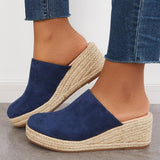 Sohiwoo Ladies Mules Wedges Fashion Suede Closed Toe Sandals Slip On Backless Heeled Shoes for Women Summer Casual Beach Sandalias Mujer