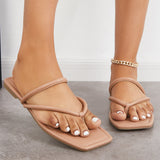 Sohiwoo Women Casual Flip Flops Slide Sandals Square Toe Flat Slippers